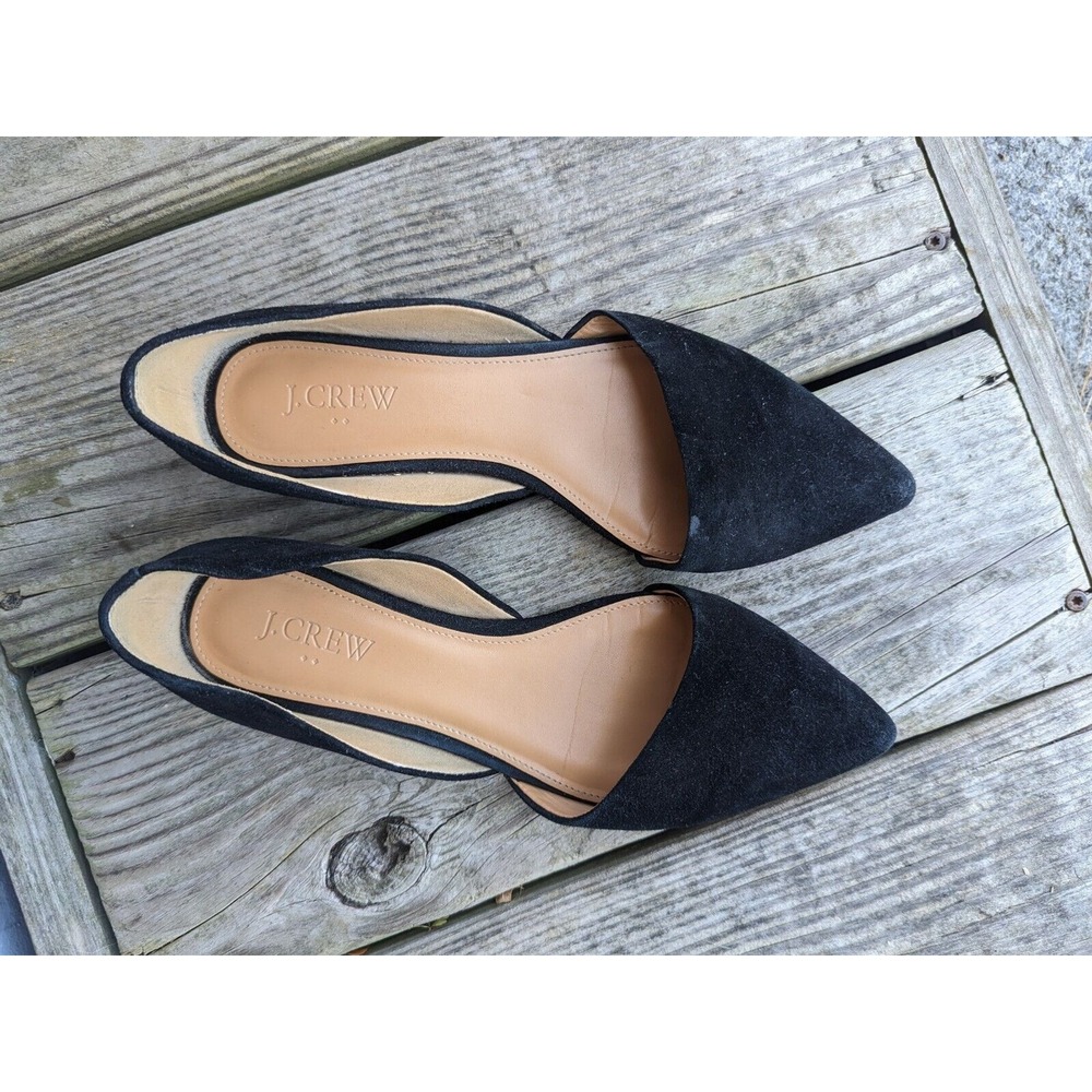 J. Crew Womens Black Zoe D'Orsay Leather Suede Flats Sz 7 Preppy Office Workwear